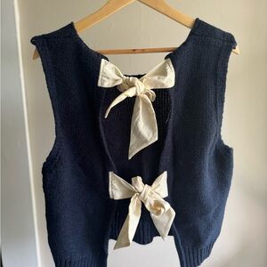 Navy Blue Sweater Vest with Cream Bows